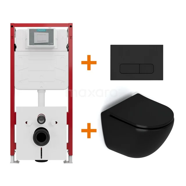 WC-Set Matt Schwarz ohne Rand + Unterputzspülkasten Maxaro Flush TOI1165