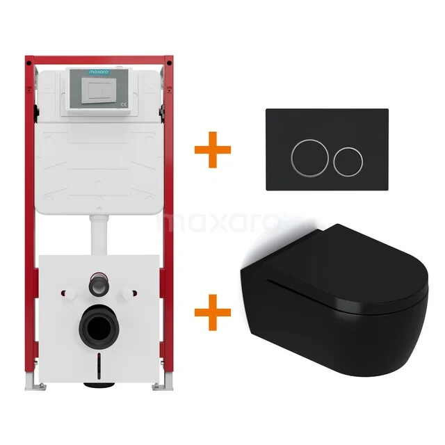 Toiletset Mat zwart met Spoelrand + Maxaro Flush inbouwreservoir TOI1182