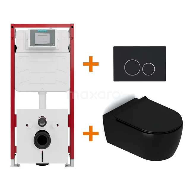 Toiletset Mat zwart met Spoelrand + Maxaro Flush inbouwreservoir TOI1183