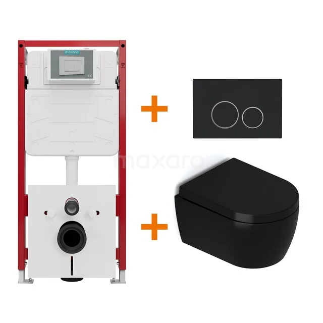 Toiletset Mat zwart met Spoelrand + Maxaro Flush inbouwreservoir TOI1184
