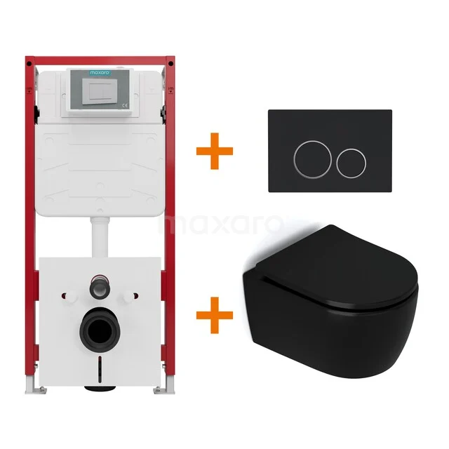 Toiletset Mat zwart zonder Spoelrand + Maxaro Flush inbouwreservoir TOI1189