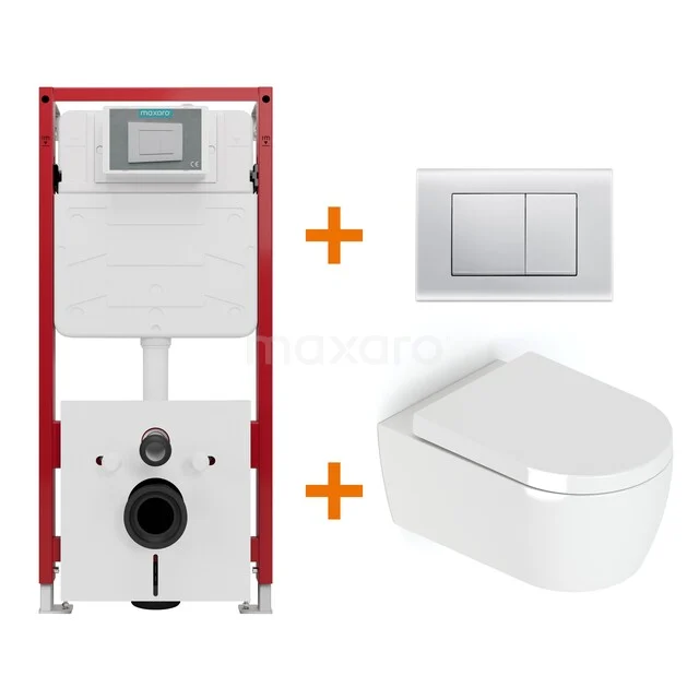 Toiletset Hoogglans wit met Spoelrand + Maxaro Flush inbouwreservoir TOI1199