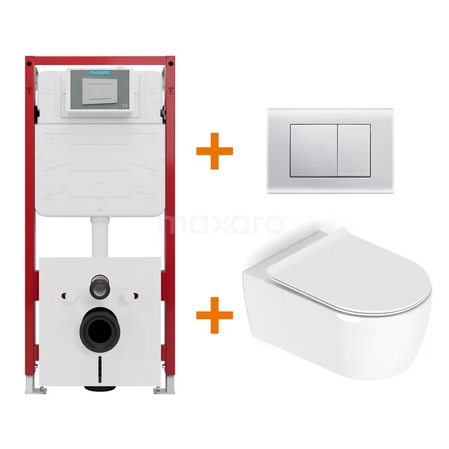 Toiletset Hoogglans wit met Spoelrand + Maxaro Flush inbouwreservoir TOI1200