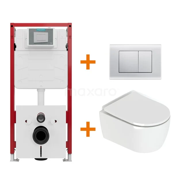 Toiletset Hoogglans wit met Spoelrand + Maxaro Flush inbouwreservoir TOI1202