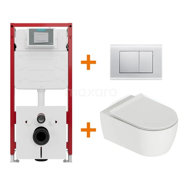 Toiletset Mat wit met Spoelrand + Maxaro Flush inbouwreservoir TOI1208 Toiletset Mat wit met Spoelrand + Maxaro Flush inbouwreservoir TOI1208