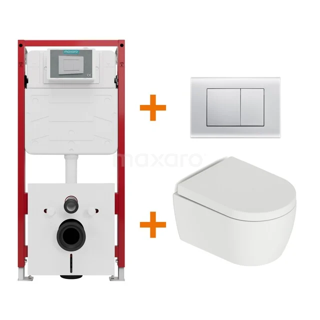 WC-Set Matt Weiß mit Spülrand + Maxaro Flush Unterputzspülkasten TOI1209