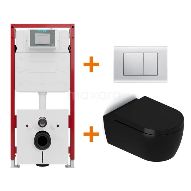 WC-Set Matt Schwarz mit Rand + Maxaro Flush Unterputzspülkasten TOI1215