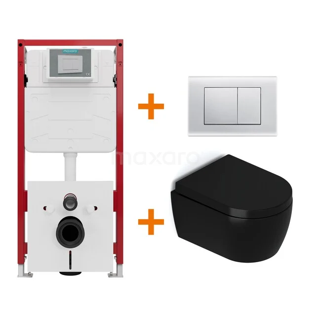 WC-Set Matt Schwarz mit Rand + Maxaro Flush Unterputzspülkasten TOI1217