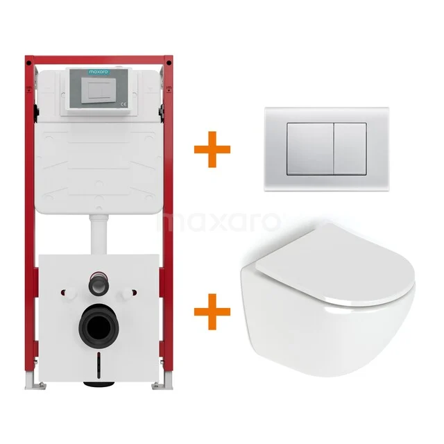 Toiletset Hoogglans wit zonder Spoelrand + Maxaro Flush inbouwreservoir TOI1227