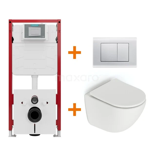 Toiletset Mat wit zonder Spoelrand + Maxaro Flush inbouwreservoir TOI1229