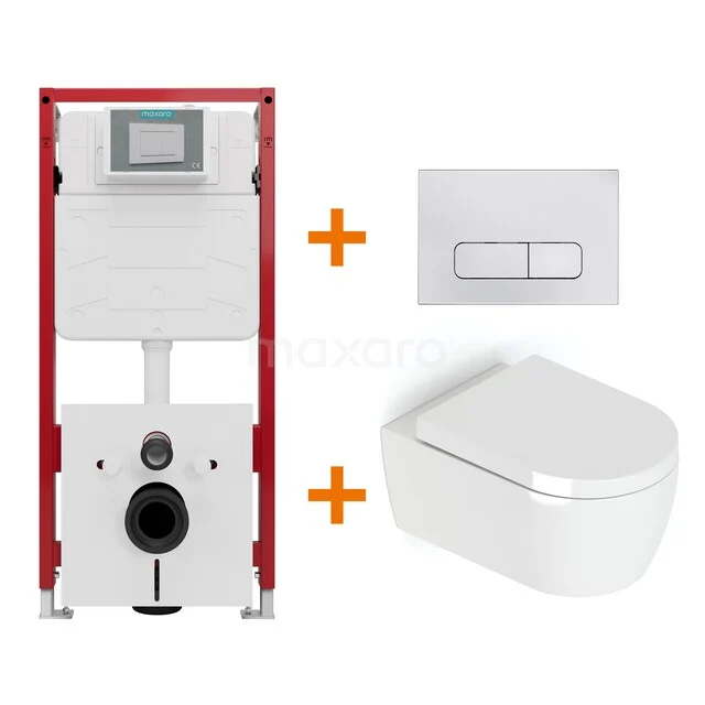 Toiletset Hoogglans wit met Spoelrand + Maxaro Flush inbouwreservoir TOI1232