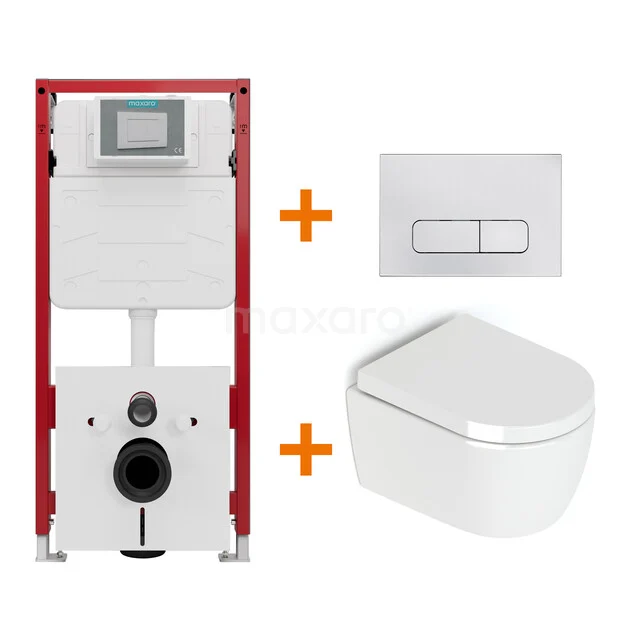 Toiletset Hoogglans wit zonder Spoelrand + Maxaro Flush inbouwreservoir TOI1238