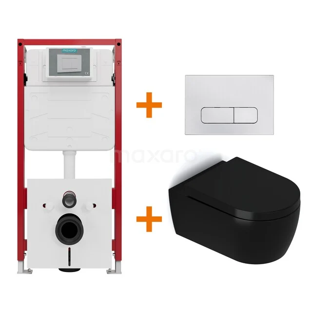 WC-Set Matt Schwarz mit Rand + Maxaro Flush Unterputzspülkasten TOI1248