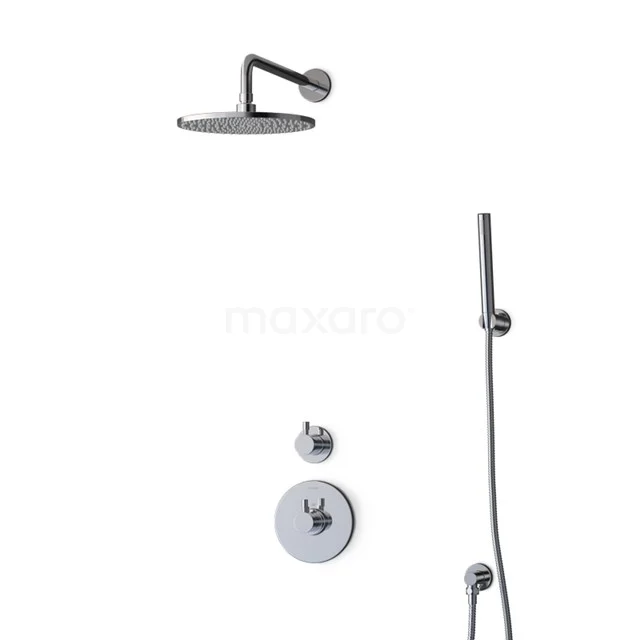 Schwarze Regendusche Set mit Handbrause, runder Kopf, modernes Design, ideal als luxuriöse Ergänzung zum Badezimmer.