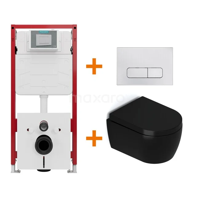Toilet set Matte black with rim + Maxaro Flush concealed cisterns TOI1250 Toilet set Matte black with rim + Maxaro Flush concealed cisterns TOI1250
