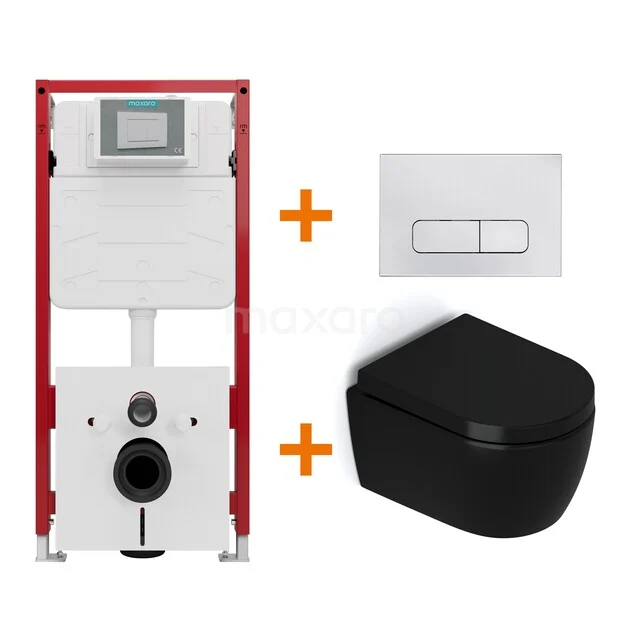 Toilet set Matte black without rim + Maxaro Flush concealed cisterns TOI1254 Toilet set Matte black without rim + Maxaro Flush concealed cisterns TOI1254