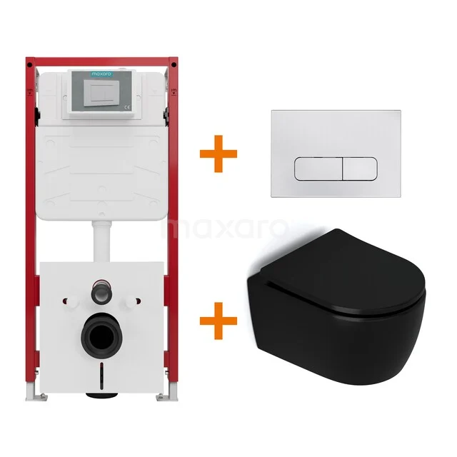 WC-Set Matt Schwarz ohne Rand + Unterputzspülkasten Maxaro Flush TOI1255