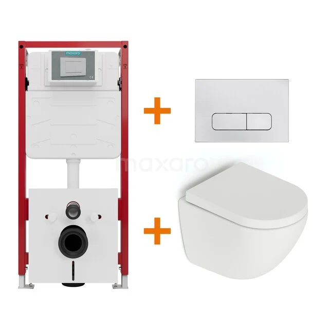 Toiletset Mat wit zonder Spoelrand + Maxaro Flush inbouwreservoir TOI1261