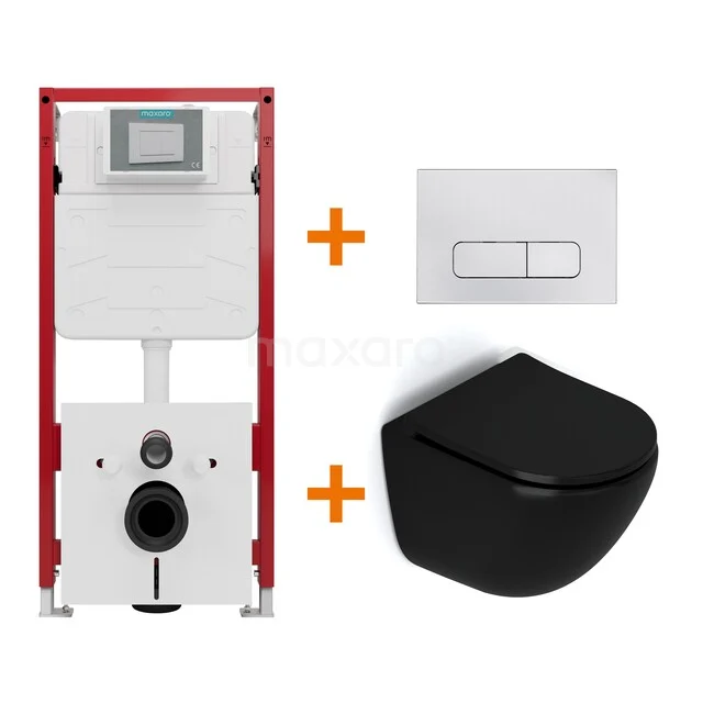 Toiletset Mat zwart zonder Spoelrand + Maxaro Flush inbouwreservoir TOI1264