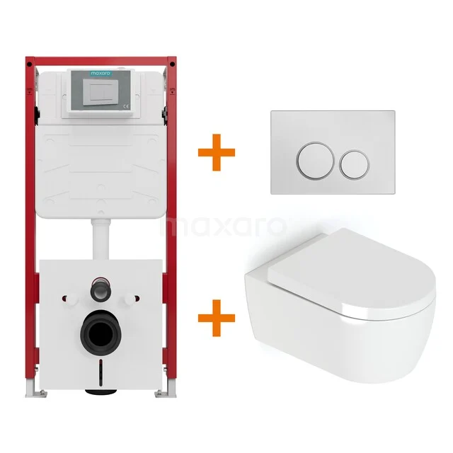 Toiletset Hoogglans wit met Spoelrand + Maxaro Flush inbouwreservoir TOI1265