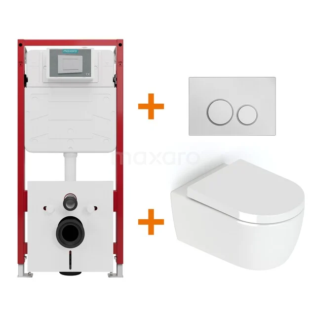 Toiletset Hoogglans wit zonder Spoelrand + Maxaro Flush inbouwreservoir TOI1269