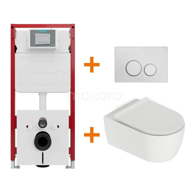 Toiletset Mat wit met Spoelrand + Maxaro Flush inbouwreservoir TOI1274 Toiletset Mat wit met Spoelrand + Maxaro Flush inbouwreservoir TOI1274