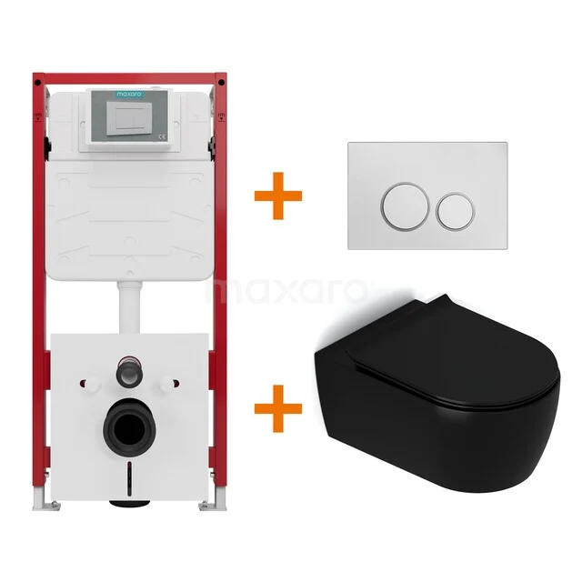 WC-Set Matt Schwarz mit Rand + Maxaro Flush Unterputzspülkasten TOI1282 WC-Set Matt Schwarz mit Rand + Maxaro Flush Unterputzspülkasten TOI1282
