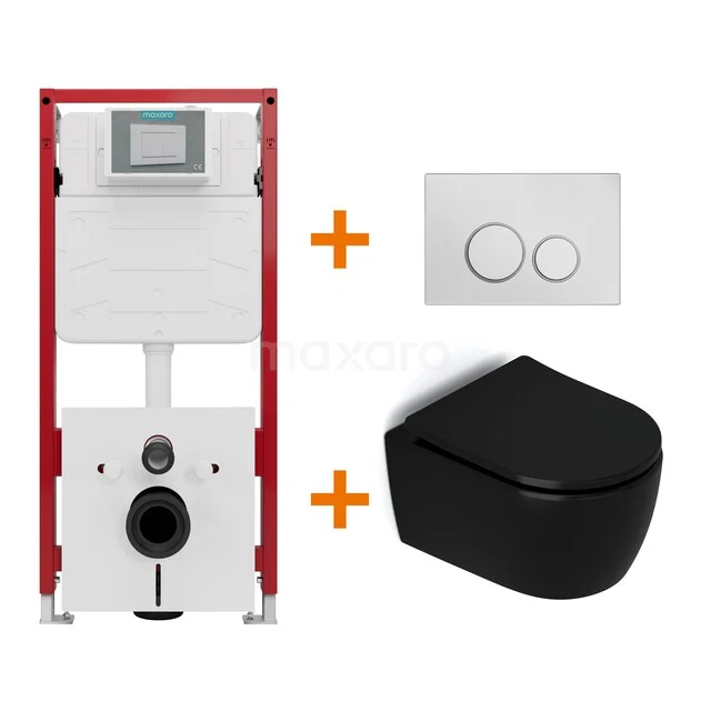 Toilet set Matte black without rim + Maxaro Flush concealed cisterns TOI1288 Toilet set Matte black without rim + Maxaro Flush concealed cisterns TOI1288