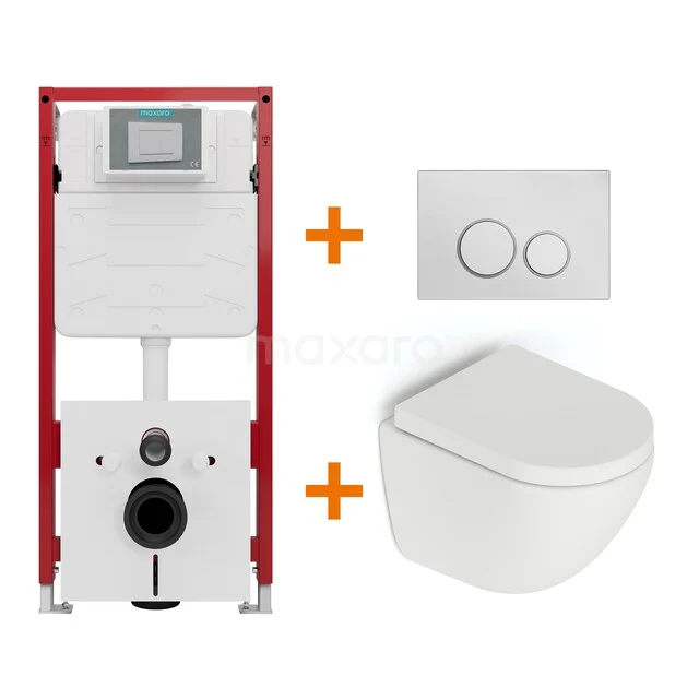 Toiletset Mat wit zonder Spoelrand + Maxaro Flush inbouwreservoir TOI1294