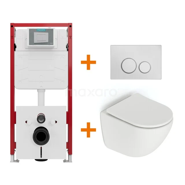 Toiletset Mat wit zonder Spoelrand + Maxaro Flush inbouwreservoir TOI1295