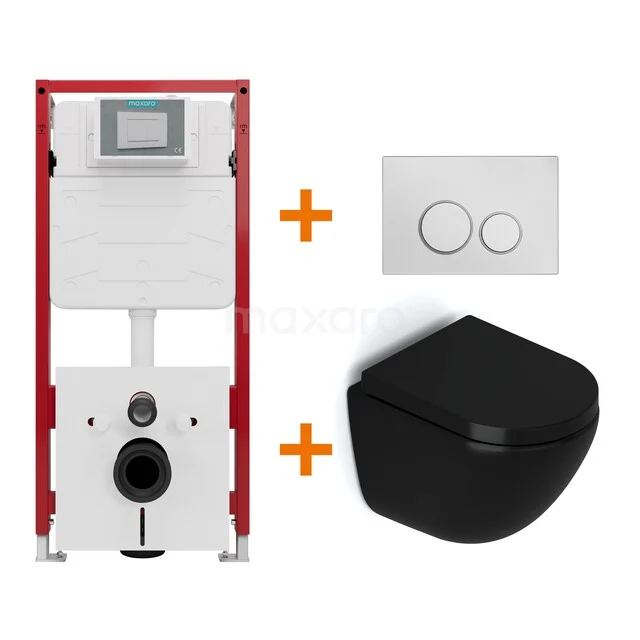 Toilet set Matte black without rim + Maxaro Flush concealed cisterns TOI1296 Toilet set Matte black without rim + Maxaro Flush concealed cisterns TOI1296