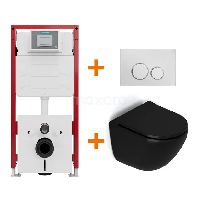 WC-Set Matt Schwarz ohne Rand + Unterputzspülkasten Maxaro Flush TOI1297