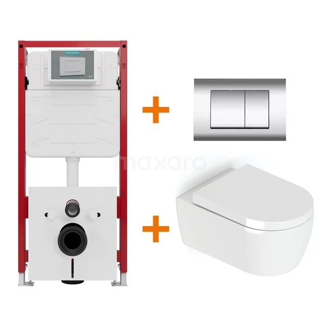 Toiletset Hoogglans wit met Spoelrand + Maxaro Flush inbouwreservoir TOI1298