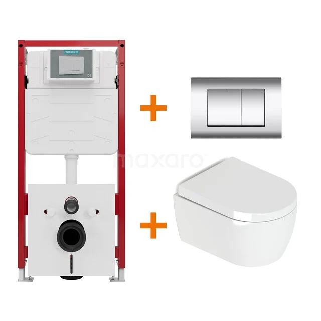Toiletset Hoogglans wit met Spoelrand + Maxaro Flush inbouwreservoir TOI1300