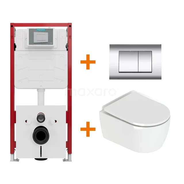 Toiletset Hoogglans wit met Spoelrand + Maxaro Flush inbouwreservoir TOI1301