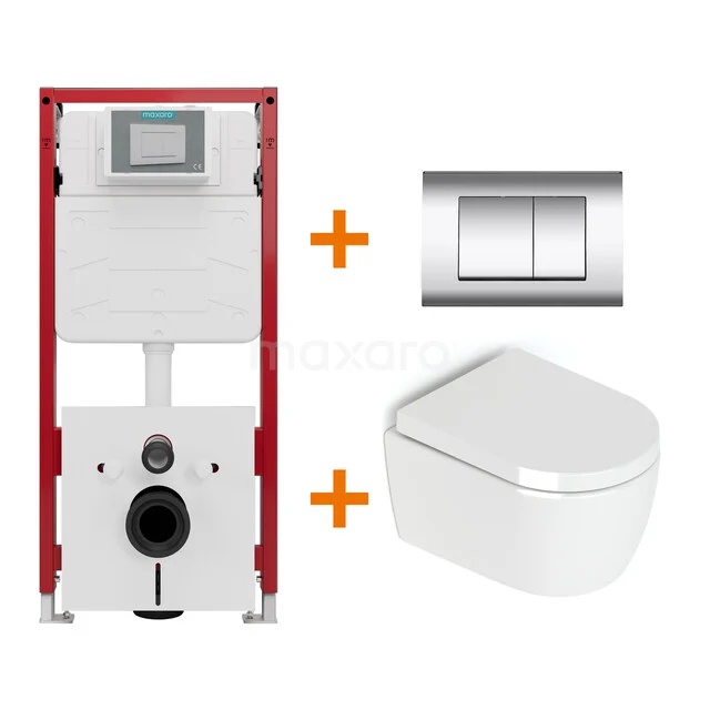 Toiletset Hoogglans wit zonder Spoelrand + Maxaro Flush inbouwreservoir TOI1304