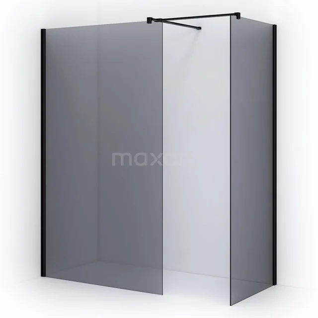 Eck-Duschwand mit Matt Schwarz Profilen, Klarglas und minimalistischem Design für modernes Badezimmer.