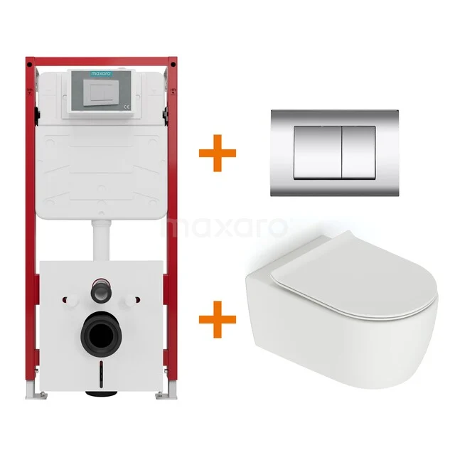Toilet set Matte white without rim + Maxaro Flush concealed cisterns TOI1311