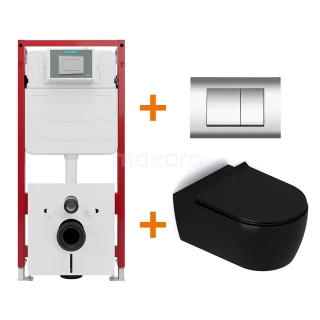 Toiletset Mat zwart met Spoelrand + Maxaro Flush inbouwreservoir TOI1315