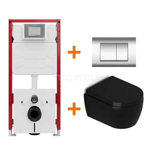 Toilet set Matte black with rim + Maxaro Flush concealed cisterns TOI1316 Toilet set Matte black with rim + Maxaro Flush concealed cisterns TOI1316