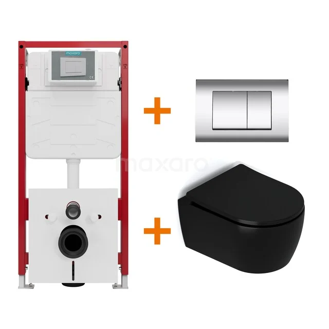 Toiletset Mat zwart met Spoelrand + Maxaro Flush inbouwreservoir TOI1317