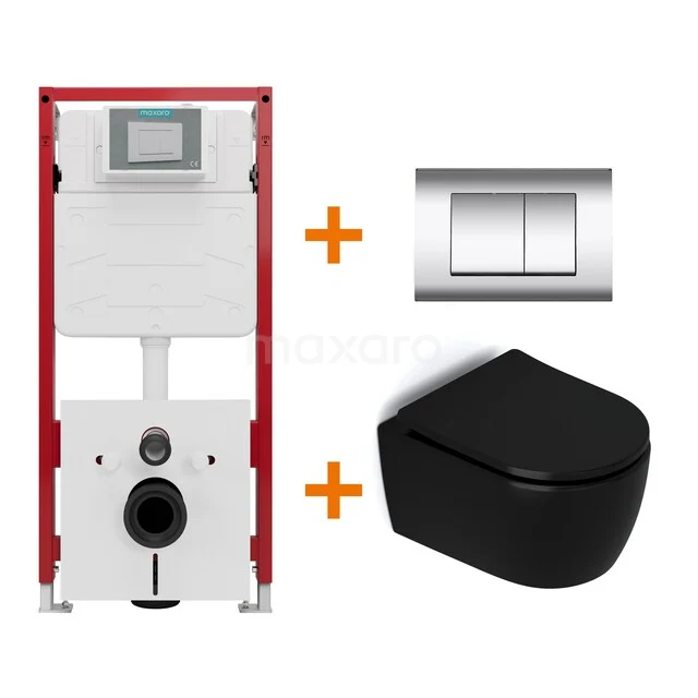 WC-Set Matt Schwarz ohne Rand + Unterputzspülkasten Maxaro Flush TOI1321