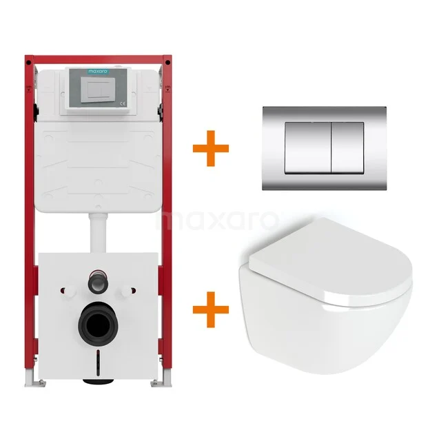 Toiletset Hoogglans wit zonder Spoelrand + Maxaro Flush inbouwreservoir TOI1325