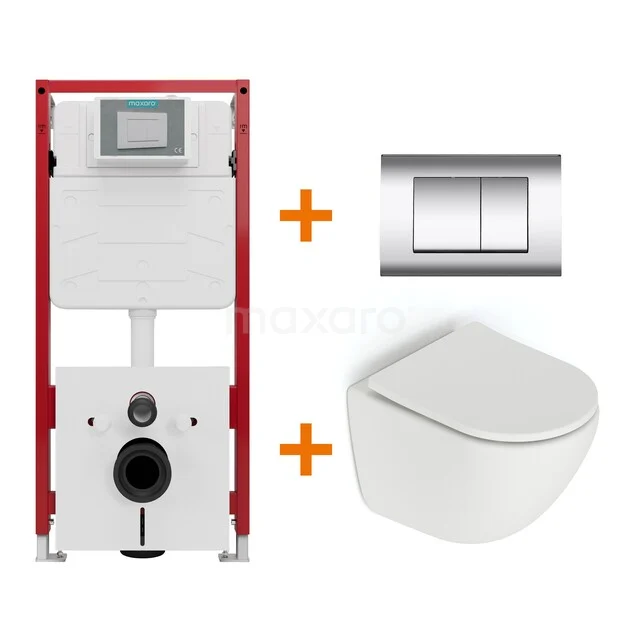Toiletset Mat wit zonder Spoelrand + Maxaro Flush inbouwreservoir TOI1328