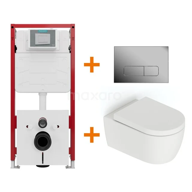 Toiletset Mat wit zonder Spoelrand + Maxaro Flush inbouwreservoir TOI1343 Toiletset Mat wit zonder Spoelrand + Maxaro Flush inbouwreservoir TOI1343