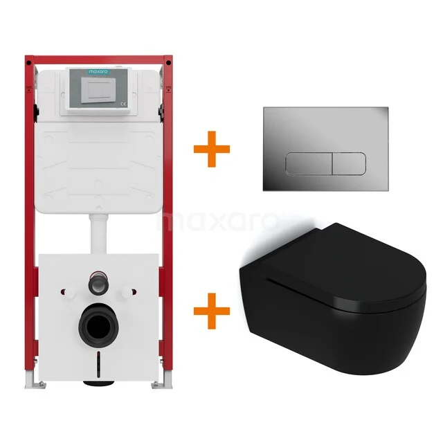 WC-Set Matt Schwarz mit Rand + Maxaro Flush Unterputzspülkasten TOI1347