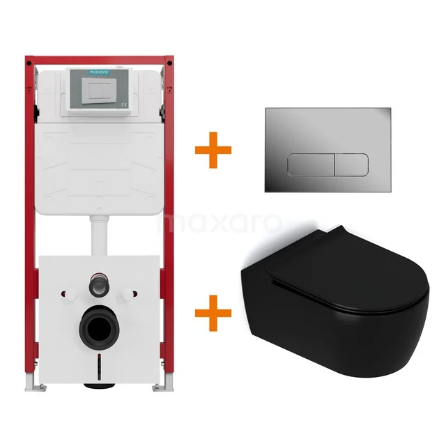 WC-Set Matt Schwarz mit Rand + Maxaro Flush Unterputzspülkasten TOI1348