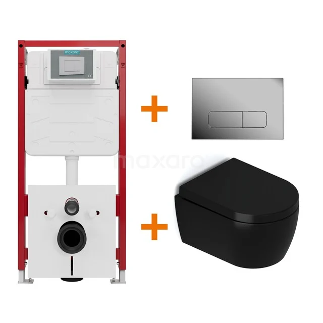 WC-Set Matt Schwarz mit Rand + Maxaro Flush Unterputzspülkasten TOI1349 WC-Set Matt Schwarz mit Rand + Maxaro Flush Unterputzspülkasten TOI1349