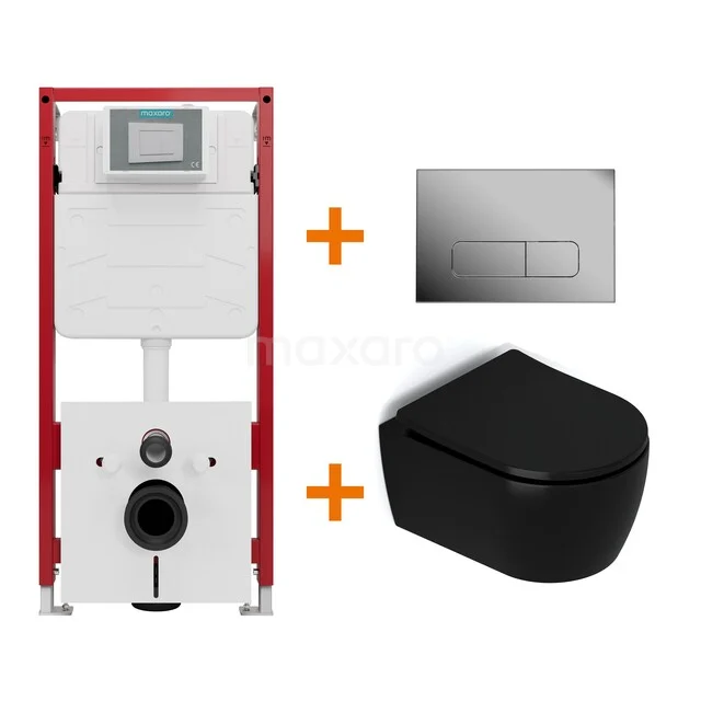 WC-Set Matt Schwarz mit Rand + Maxaro Flush Unterputzspülkasten TOI1350