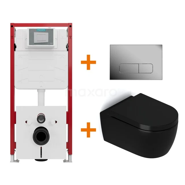 Toilet set Matte black without rim + Maxaro Flush concealed cisterns TOI1351 Toilet set Matte black without rim + Maxaro Flush concealed cisterns TOI1351